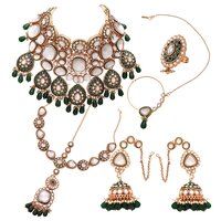 Exquisite Jadau Kundan Gold plated Dulhan semi bridal choker Necklaces Set