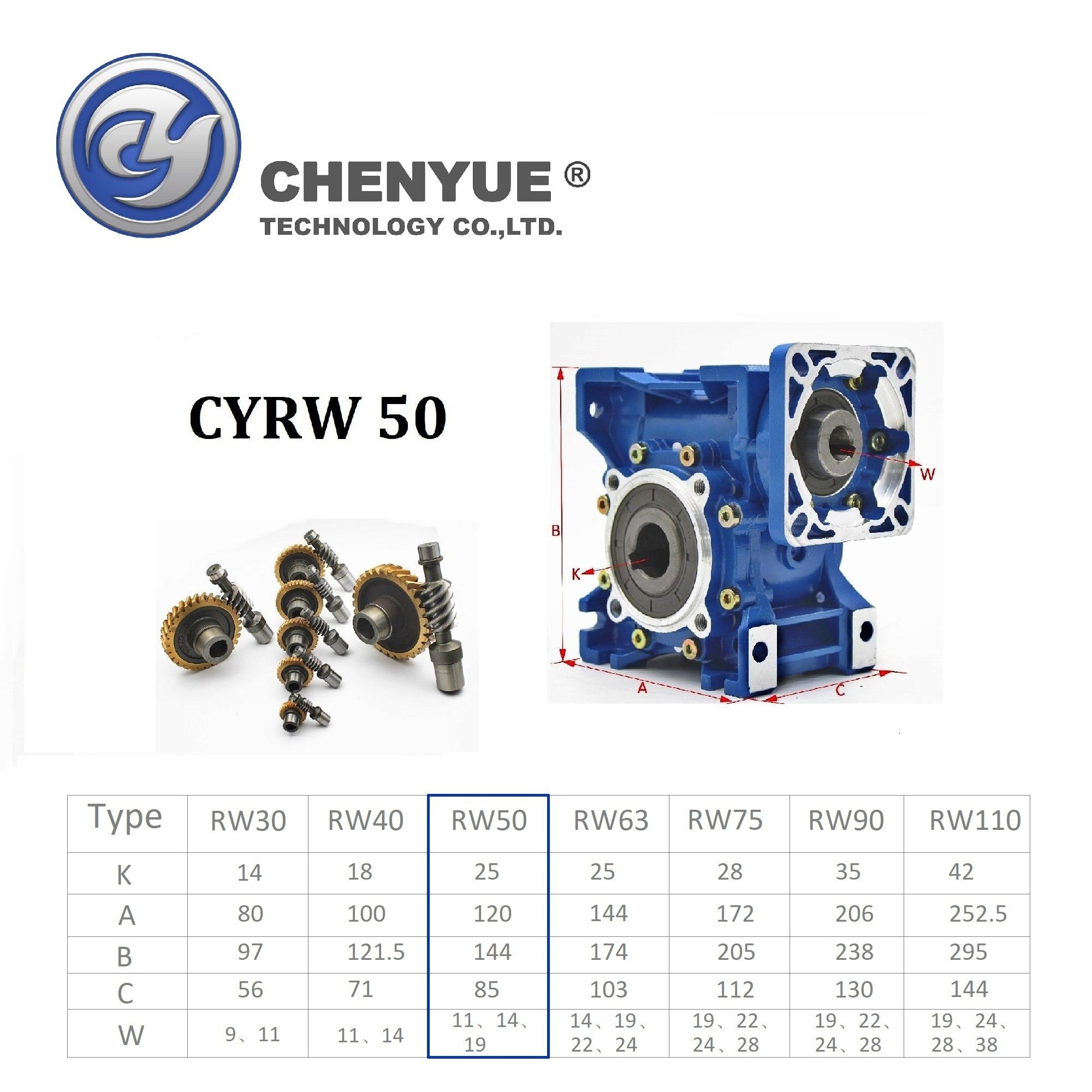 CHENYUE DOUBLE-STAGE WORM GEAR REDUCER CYRW30 + CYRW50 SPEED RATIO FROM 300:1TO6400:1 CUSTOMIZABLE