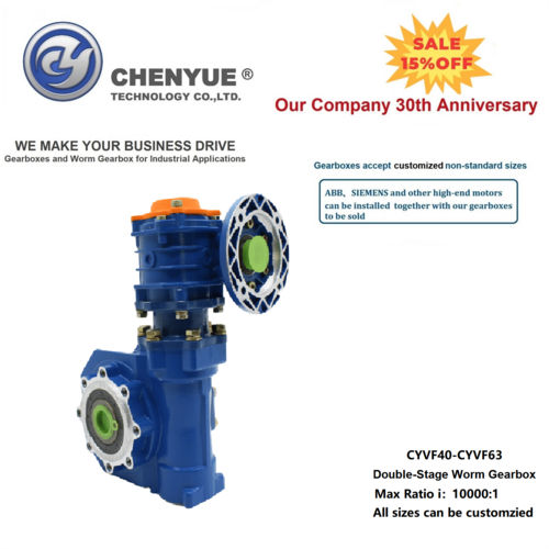 Blue Chenyue Double-Stage Worm Gear Reducer Cyvf40 + Cyvf63 Speed Ratio From 300:1To8000:1 Customizable