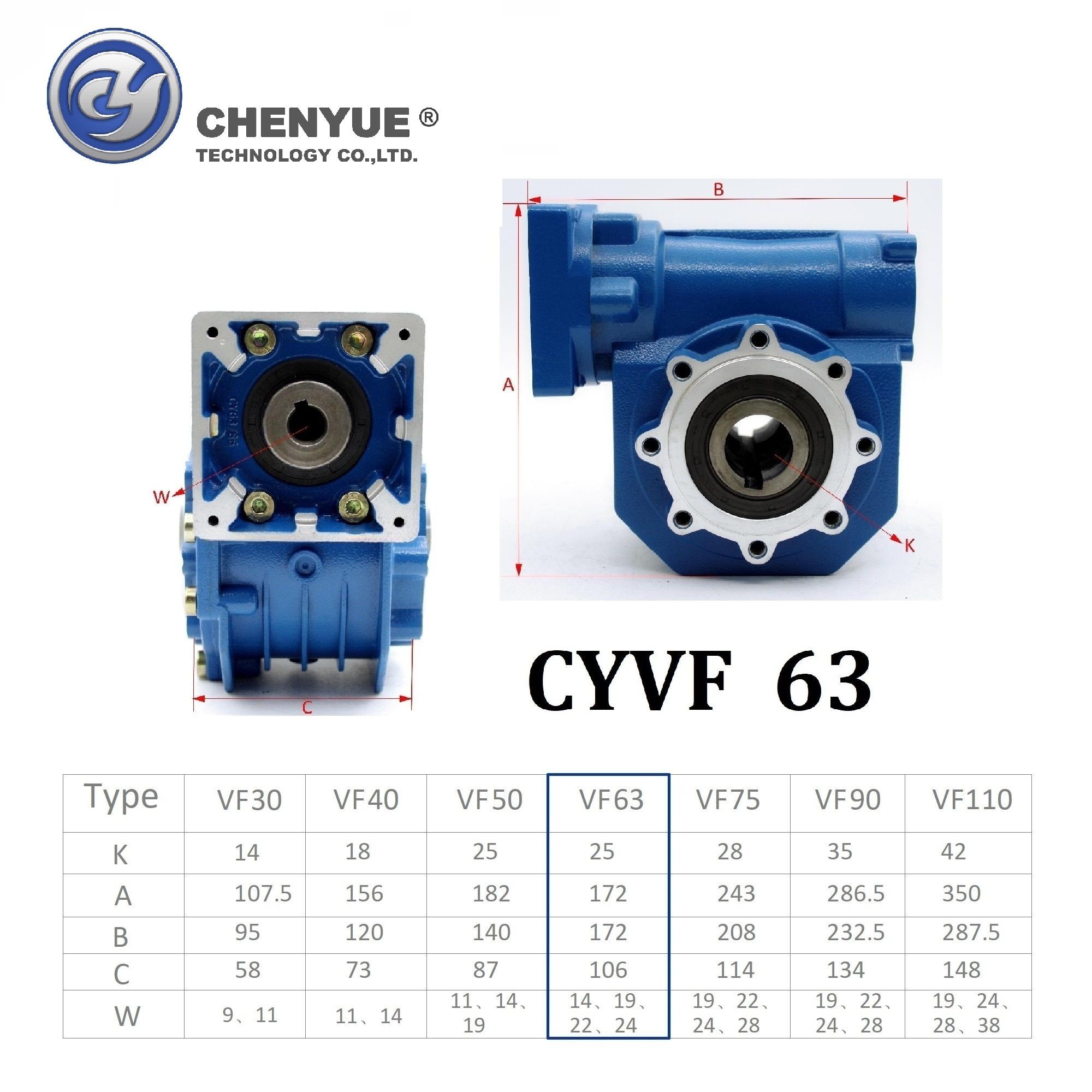 CHENYUE DOUBLE-STAGE WORM GEAR REDUCER CYVF40 + CYVF63 SPEED RATIO FROM 300:1TO8000:1 CUSTOMIZABLE