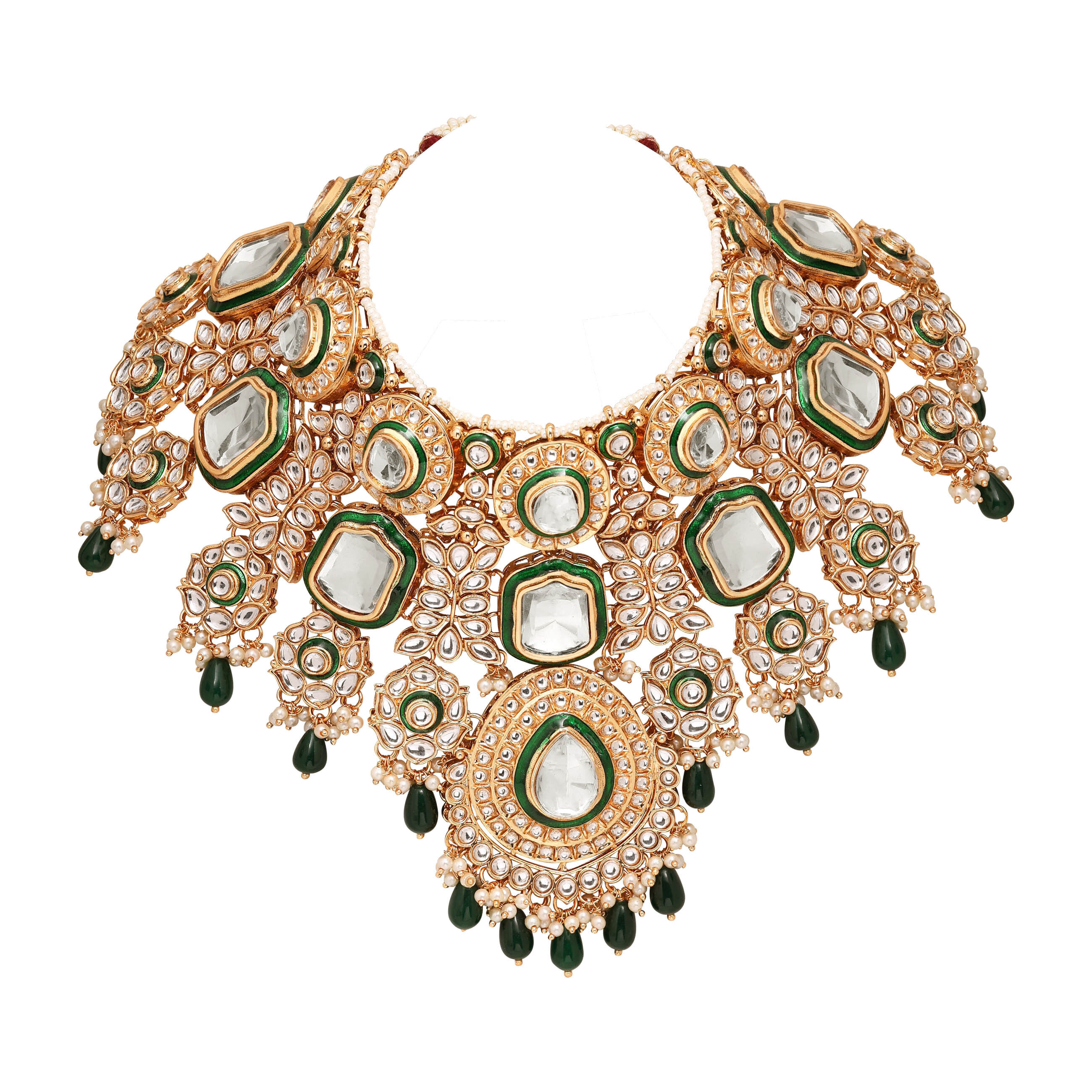 Leafy Elegance Gold plated Dulhan Semi Bridal Choker Kundan Set