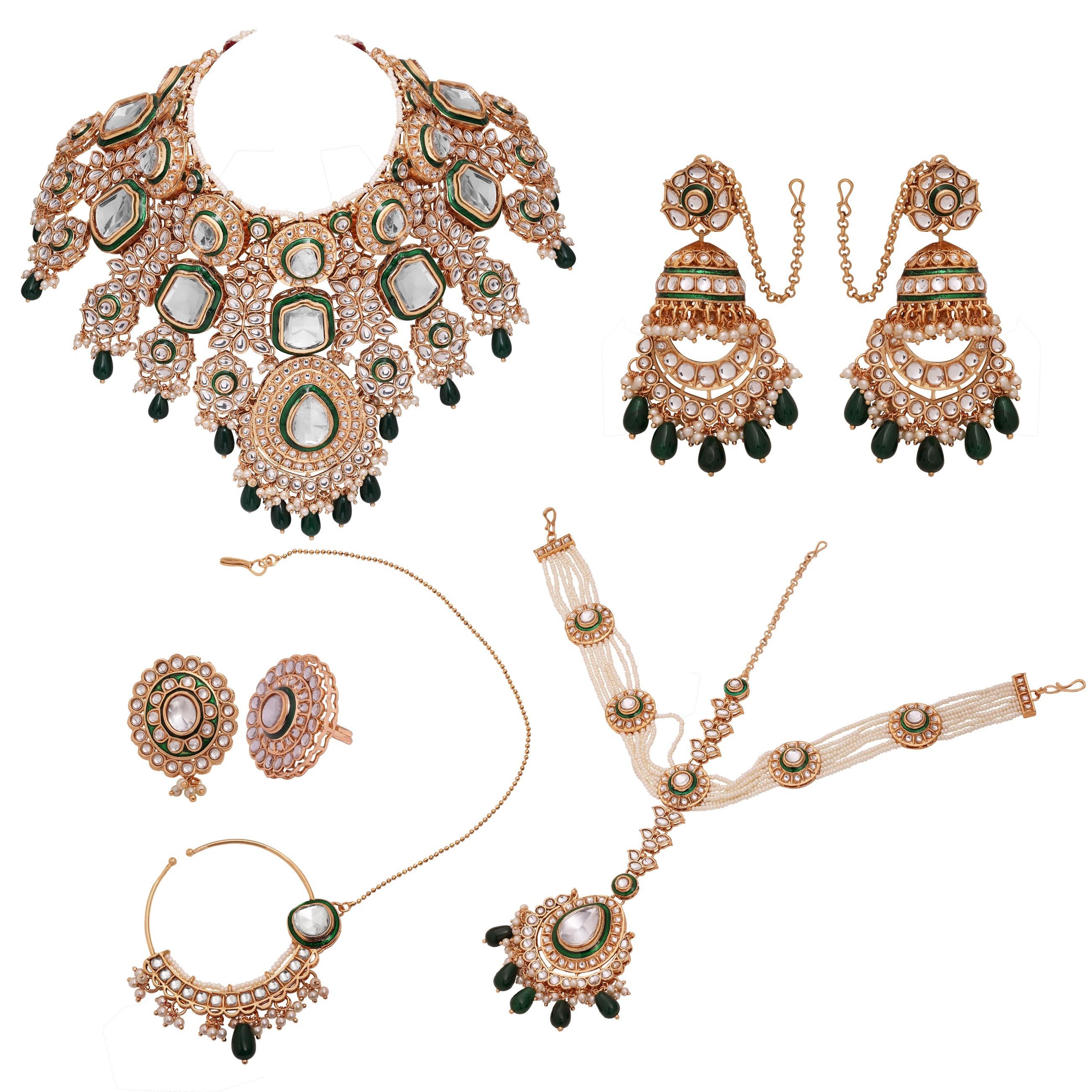 Leafy Elegance Gold plated Dulhan Semi Bridal Choker Kundan Set