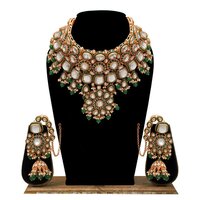 Green Beads Pearls Kundan Bridal Jewellery Set - Gender: Women