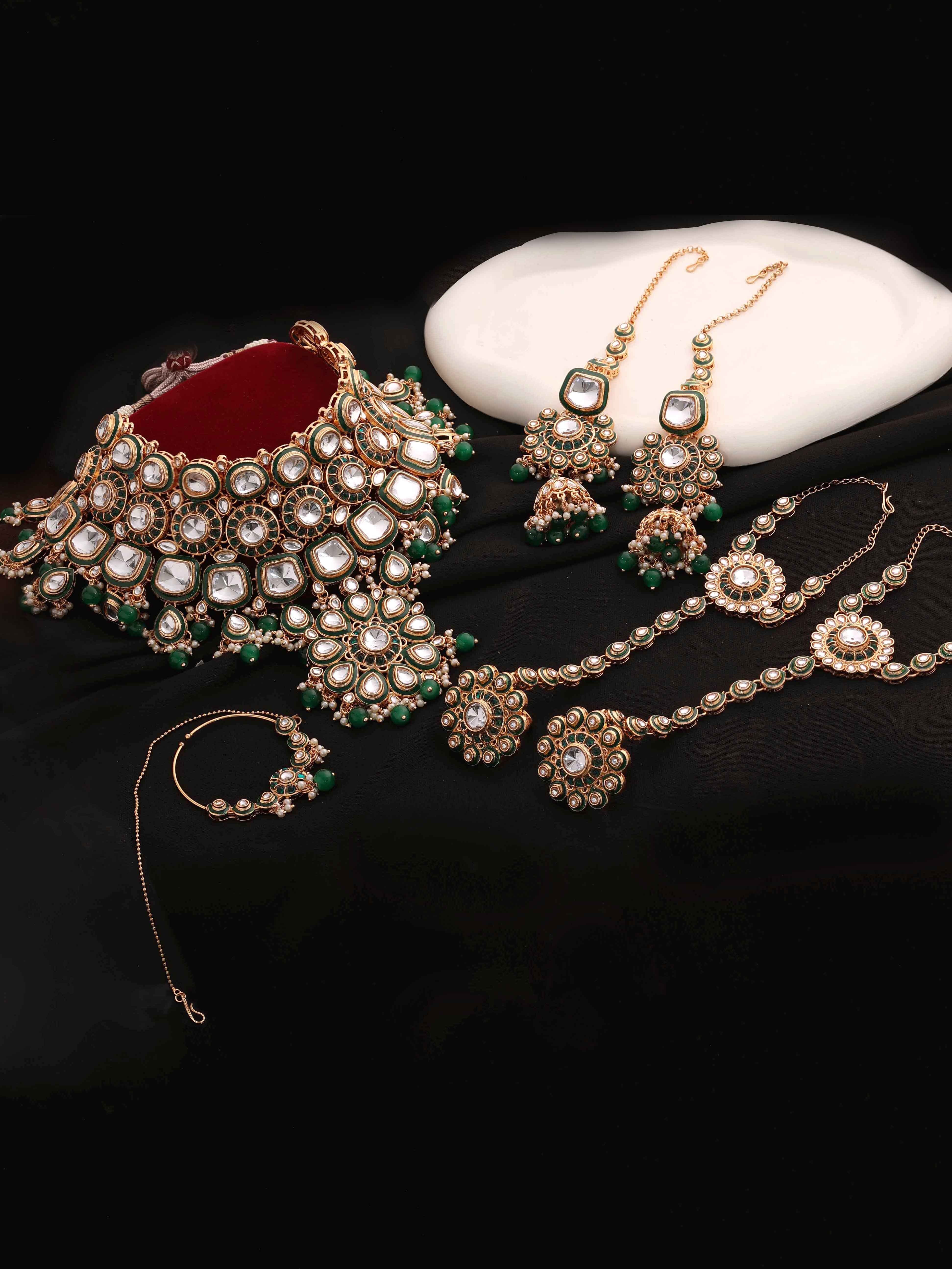 Green Beads Pearls Kundan Bridal Jewellery Set