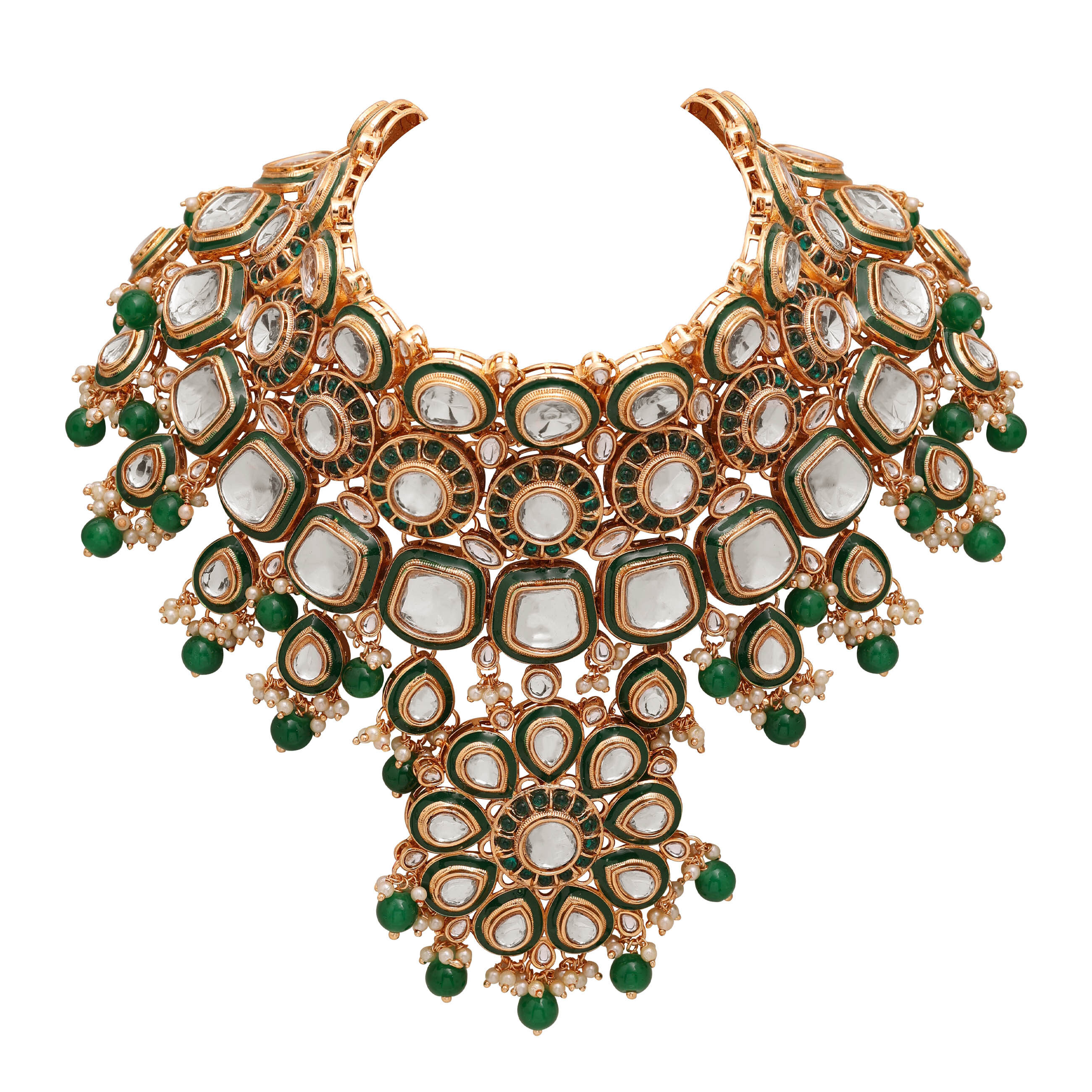 Green Beads Pearls Kundan Bridal Jewellery Set