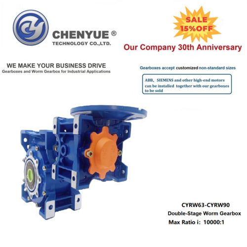 Blue Chenyue Double-Stage Worm Gearbox Cyrw63 + Cyrw90 Speed Ratio From 300:1To10000:1 Customizable