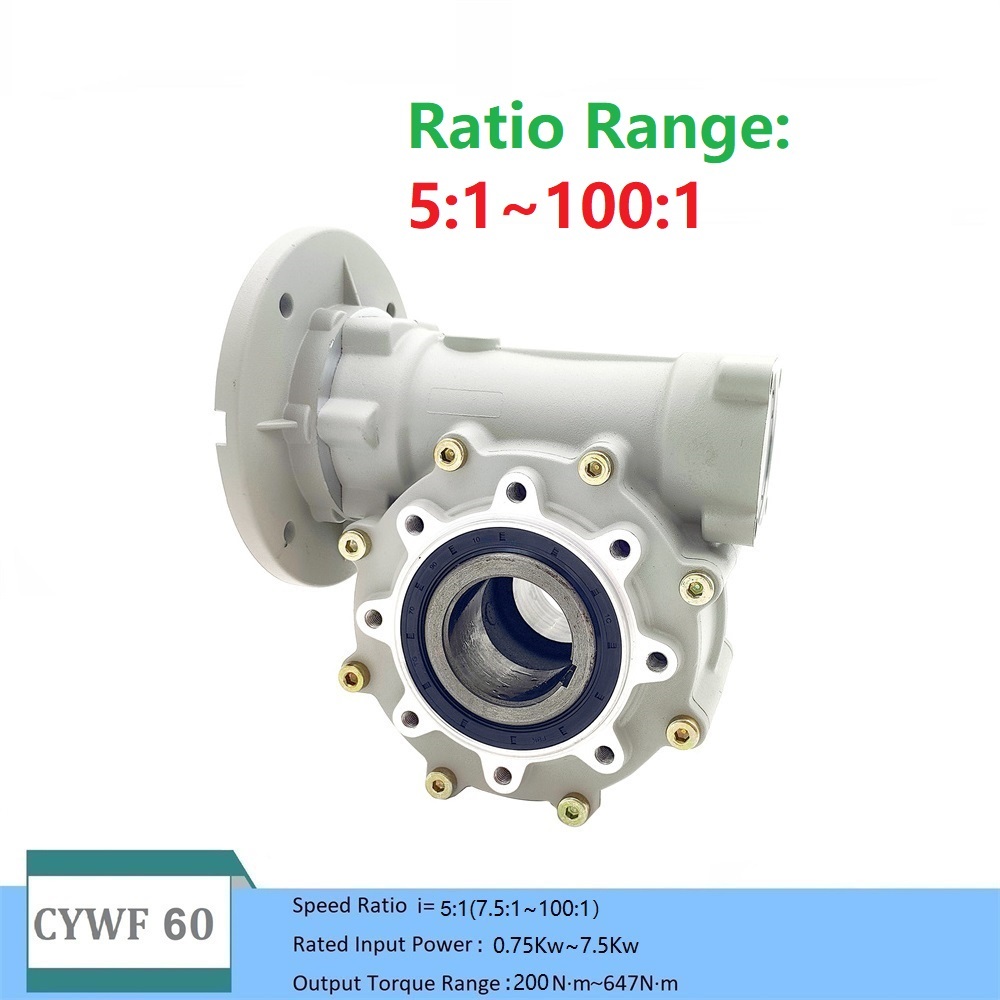 CHENYUE Worm Gearbox CYWF60 - Die-Cast Aluminum Alloy, 30.5x29.5x38 cm | High Efficiency, Free Maintenance, Speed Ratio 5:1 to 100:1, Rated Power 0.75kW to 7.5kW, Output Torque 200Nm to 647Nm, Available in Blue, Green, Gray