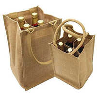 Jute Wine Bottle Bags - Standard Size, Brown Color | Good Quality, Printed And Plain Patterns, Ideal For Shopping