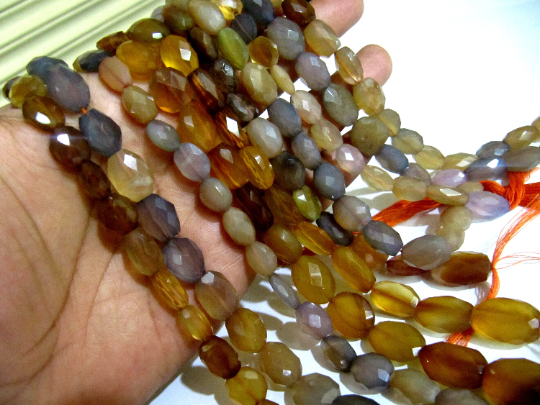 Natural Multi Chalcedony Oval shape Faceted 8x12mm to 12x15mm 10''long