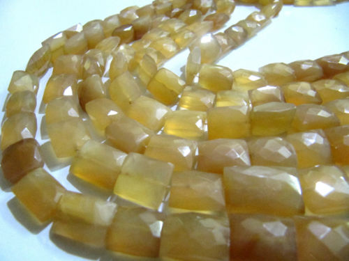 Natural Mustard Chalcedony Cushion Shape 12to16 Beads Sold Per strand 8''long