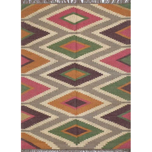 Wool Jute Kilim Rug - 4 x 6ft | Hand-Woven, Multicolor Design, Anti-Slip Feature, Easy Hand Washable