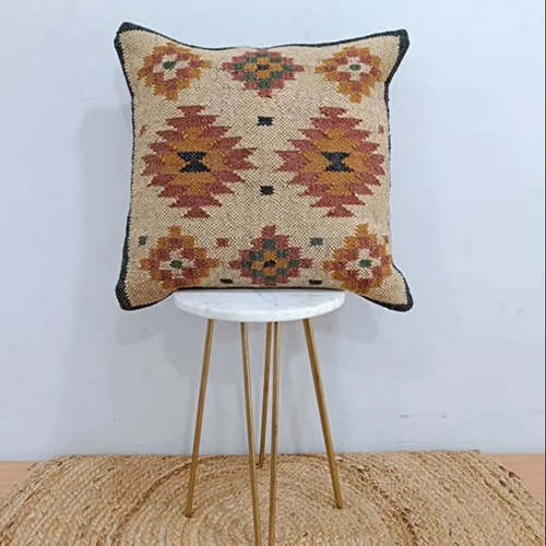 Wool Jute Kilim Cushion Cover - Handmade Square Design, Customizable Multicolor, Easy-Clean Zipper Closure, Lightweight 500g