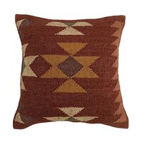 18x18 Inch Handwoven Kilim Wool Jute Pillow Cover - Wool & Jute Blend, Multicolor, Square Shape , Zipper Closure For Easy Cleaning