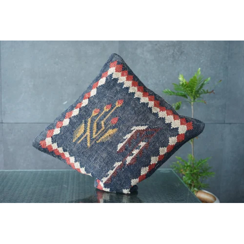 Kilim Wool Jute Handwoven Cushion Cover - 18x18 Inch Multicolor Design | Handmade Eco-Friendly Easy-Clean Zipper Feature