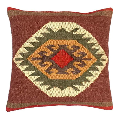 Indian Handwoven Wool Jute Kilim Pillow Cover