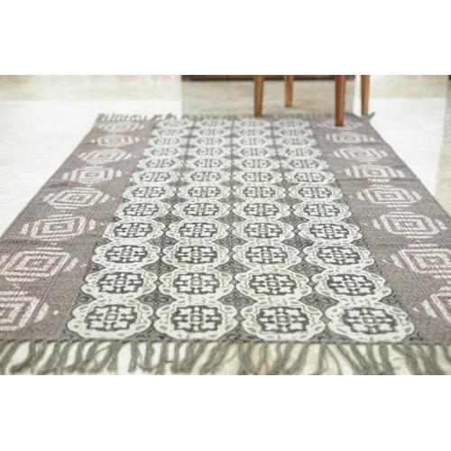 Block Printed Cotton Kilim Rugs Runner Dari Dhurrie Carpet