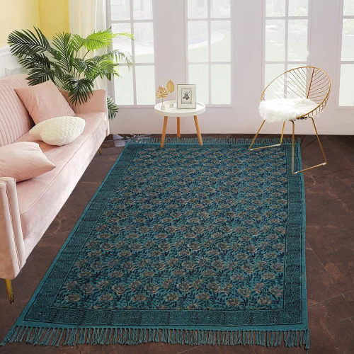 Hand Block Printed Cotton Rug