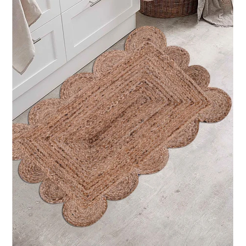 Handmade Braided Natural Jute Scalloped Decorative Natural Rug