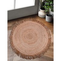 Round Jute Braided Rug - 4x4 Ft, Brown Color, 5-7 Mm Thickness, Anti-slip, Hand-washable, Eco-friendly Home Decor