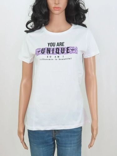 PURPLE LADIES PRINTED T SHIRT WHITE