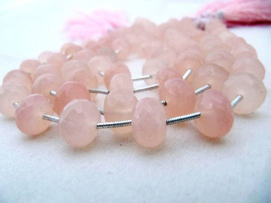 Natural Pink Chalcedony Rondelle Faceted 10 to 12mm Beads Strand 9''long