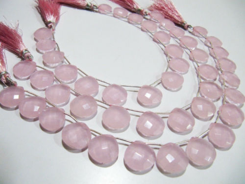 Pink Chalcedony Heart Shape Faceted 14-15mm Beads Strand 9''long