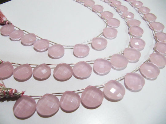 Pink Chalcedony Heart Shape Faceted 14-15mm Beads Strand 9''long