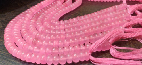 Natural Watermelon Pink Chalcedony Rondelle Plain 8mm Beads Strand 8''Long