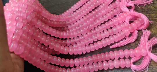 Natural Watermelon Pink Chalcedony Rondelle Plain 8mm Beads Strand 8''Long