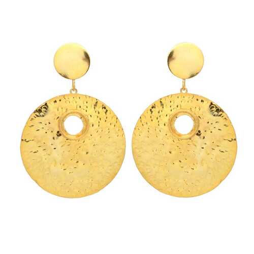 handmade round golden disc drop earring set