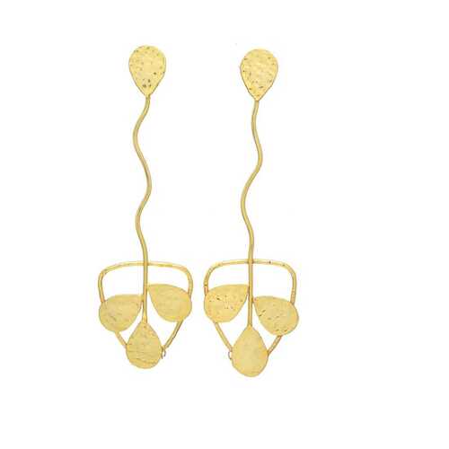 dangle earring, 3 leaf golden dangle earring set