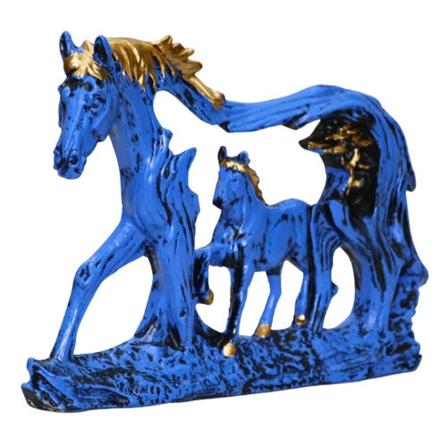 Resin Blue and Gold Wall Hanging Horse Showpiece