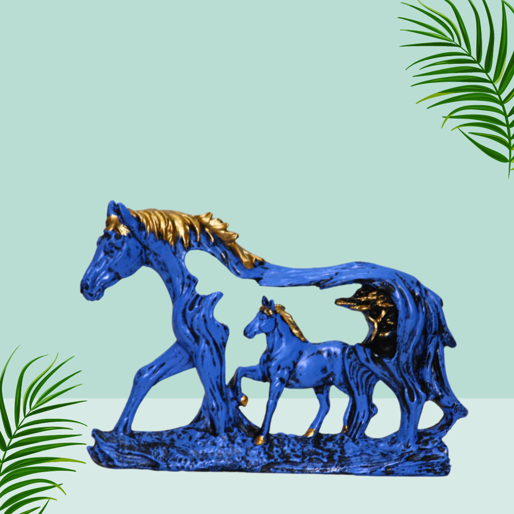 Resin Blue and Gold Wall Hanging Horse Showpiece