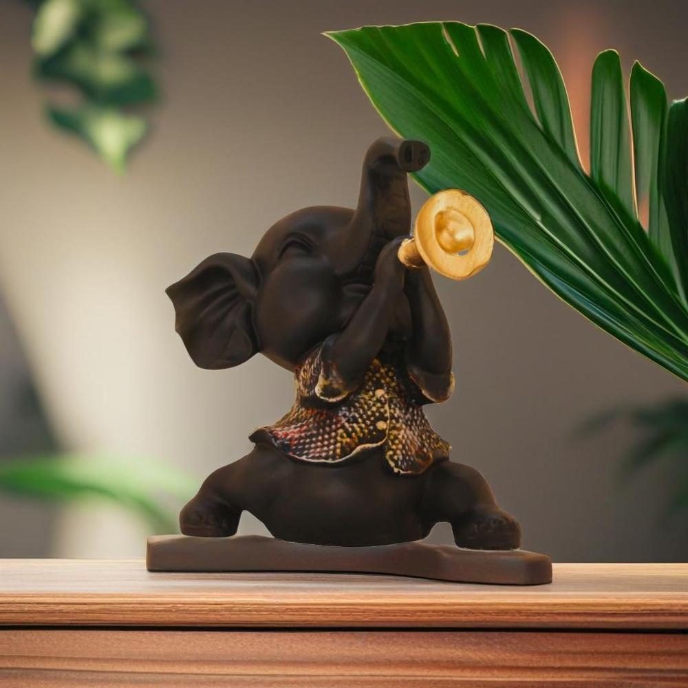 Handcrafted Resin Multi Elephant Showpiece For Decoration Item - Color: Black