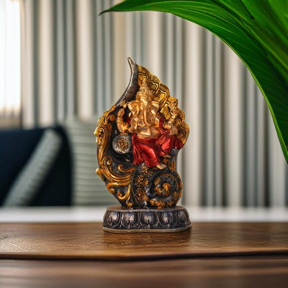 Resin Decorative Showpiece - 12x6 Inches, Brown | Handcrafted Lord Ganesha Design, Glossy Finish, Ethnic Indian Style