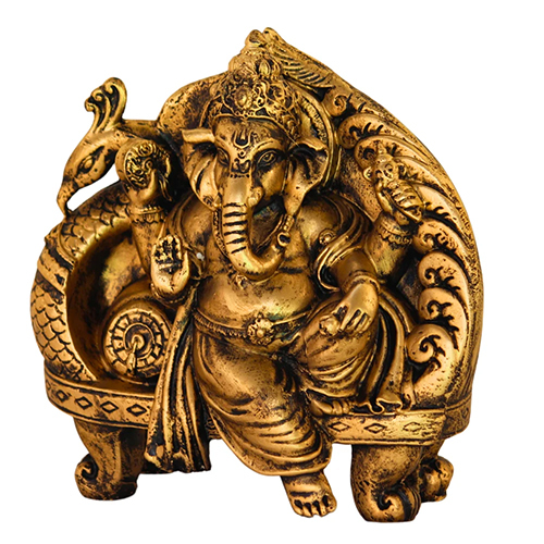 Antique Golden Color Resin Lord Ganesha Statue in Sitting Position