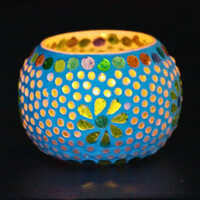 Mosaic Glass Tealight Candle Holders - 3 Inch White Mosaic Glass, Handmade Floral Pattern