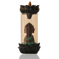 Buddha Smoke Fountain - Polyresin, Small Size, Black With Multicolor Accents | Manual Operation, Lightweight Indoor Decorative Element