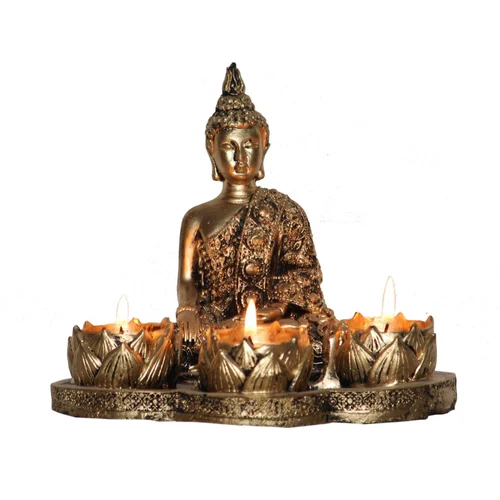 Handicraft Resin Golden Antique Buddha T-light Statue