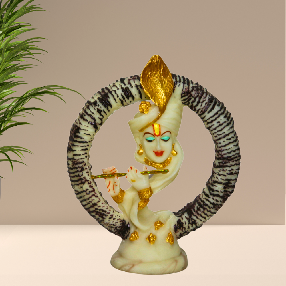 Krishna Playing Flute Statue - Color: White