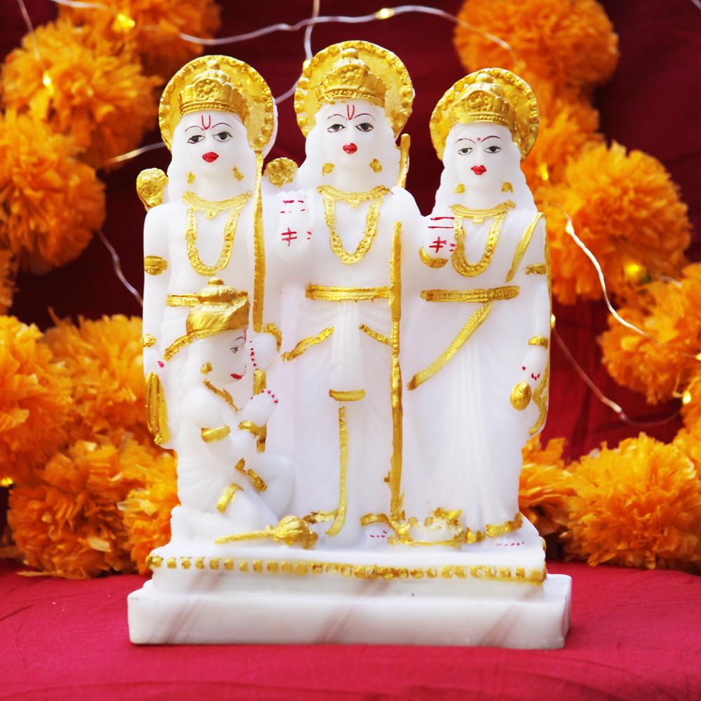 Ram Darbar Statue - 12x8x4 Inches | Handcrafted White Marble, Traditional Indian Design, Glossy Finish For Worship Spaces