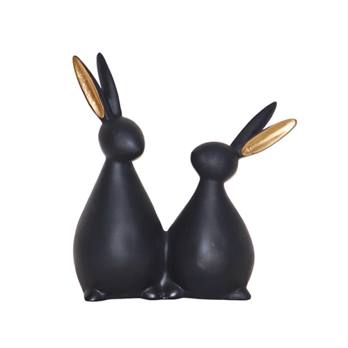 Handicraft Resin Black Pair of Rabbit Animal Showpiece for Home Decor