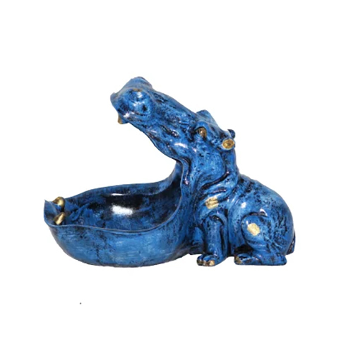 Handcrafted Resin Blue Hippo Statue for Storage