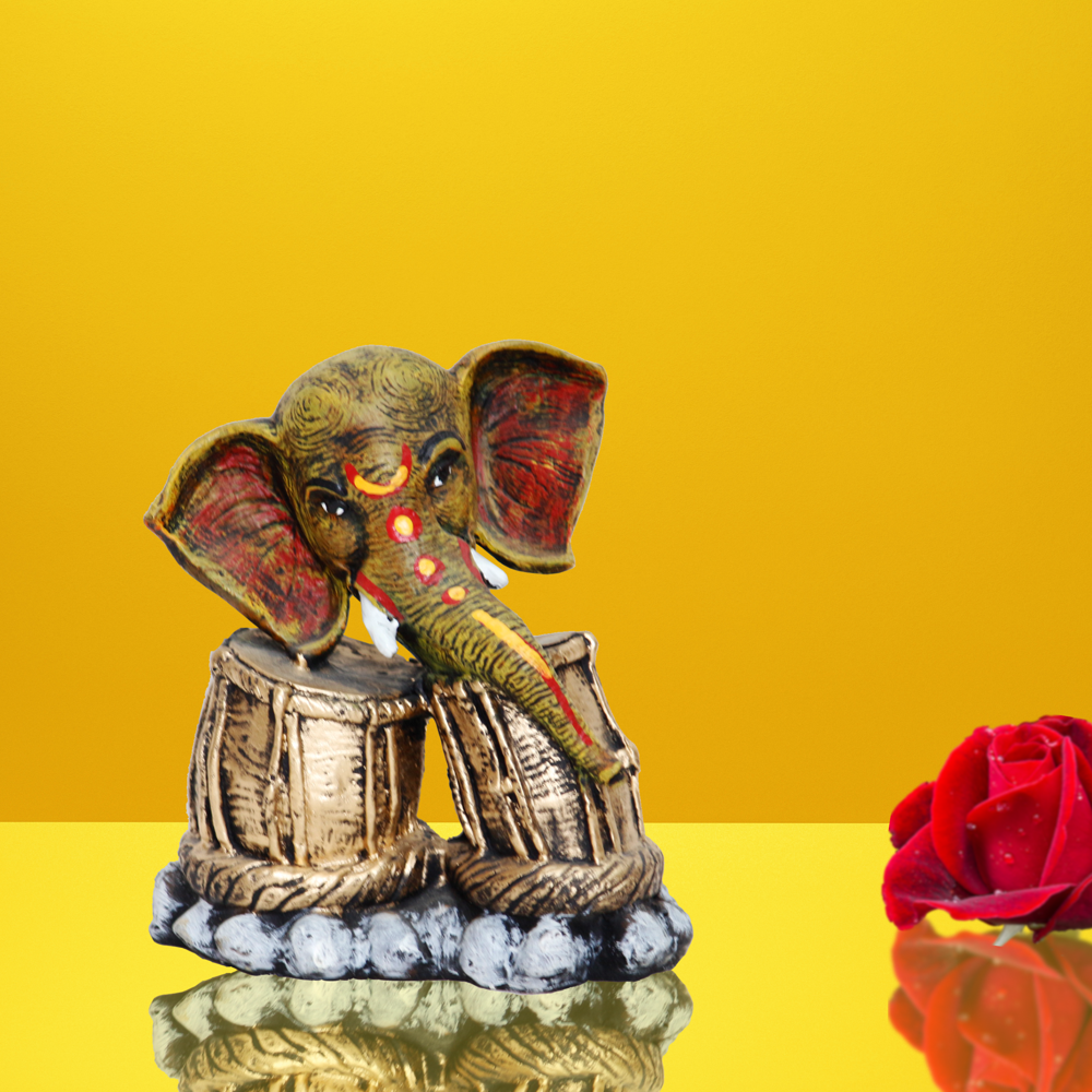Ganesh Statue - Polyresin, 6 x 4 x 4 Inches, Multicolor Glossy Finish | Handcrafted Intricate Design, Sitting Posture, Interior Decor