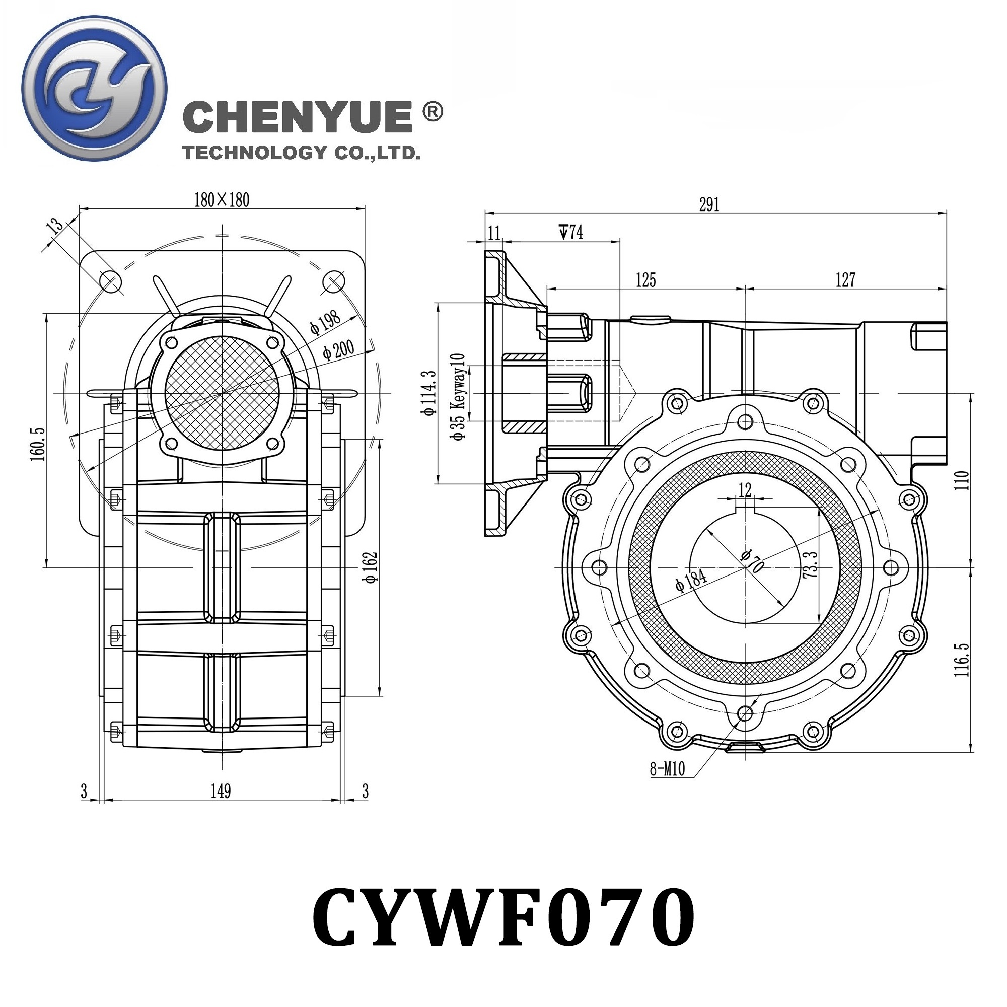 CHENYUE CYWF70 Worm Gearbox, Speed Ratio 5:1 to 100:1, Fully Sealed Worm Gear Reducer, Maintenance Free Industrial Gearboxes for Long Service Life