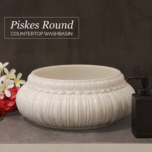 White Piskes Round Countertop Washbasin