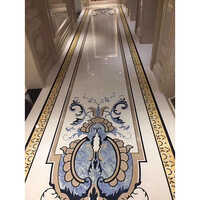 Luxury Carpet Marble Border Brass Metal Inlay Floor Tile - Rectangular High-quality Marble, Super Glossy Finish, Minimal Maintenance, Elegant Brass Inlay Design
