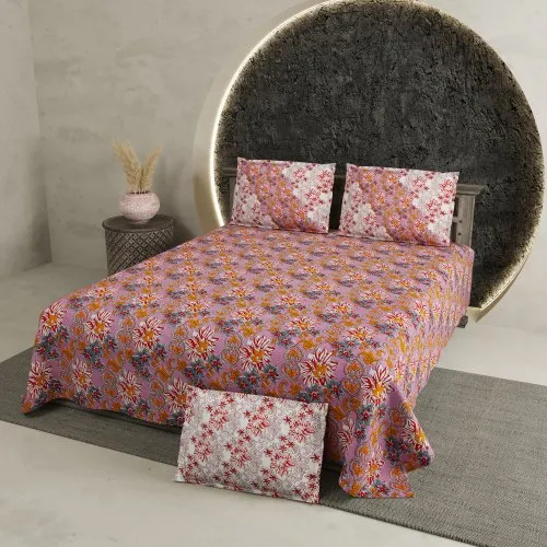 Red Cotton Printed Chartook King Size Bed Sheet