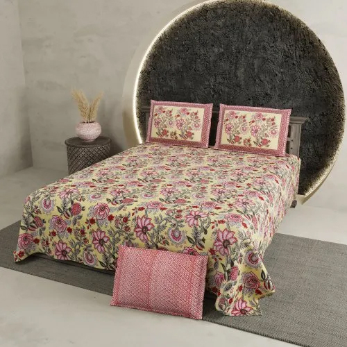 Pink Cotton Printed Chartook King Size Bed Sheet