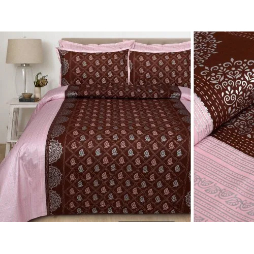 Royal Silver Gold Cotton King Size Bedsheet